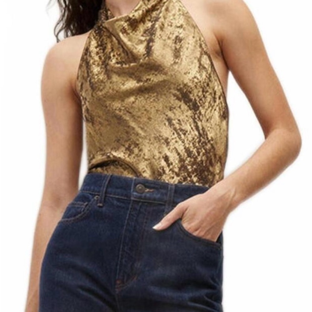 Veronica Beard Gold Halter Top- NTW- Devonne Top
